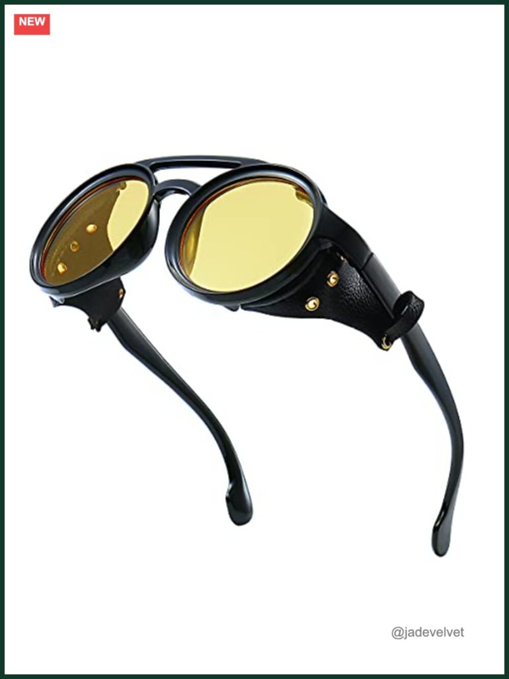 Round Steampunk Sunglasses UV400 Protection Mirrored Lens Leather Side